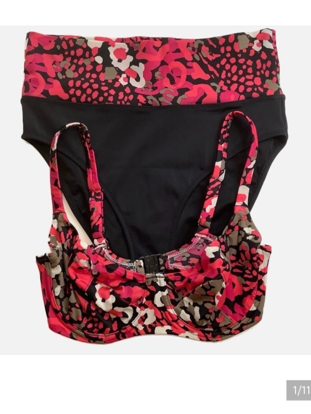 FANTASIE Pink Black Floral Underwire Bikini Set UK 30E US 30DDD Top Small Bottom
